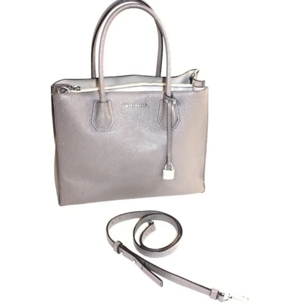 Michael Kors Mercer Gray Leather Convertible Structured Cross Body Satchel